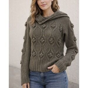 Buffalo David Bitton Hooded Bobble Knit Sweater Womens Olive Green Excellent‎ M